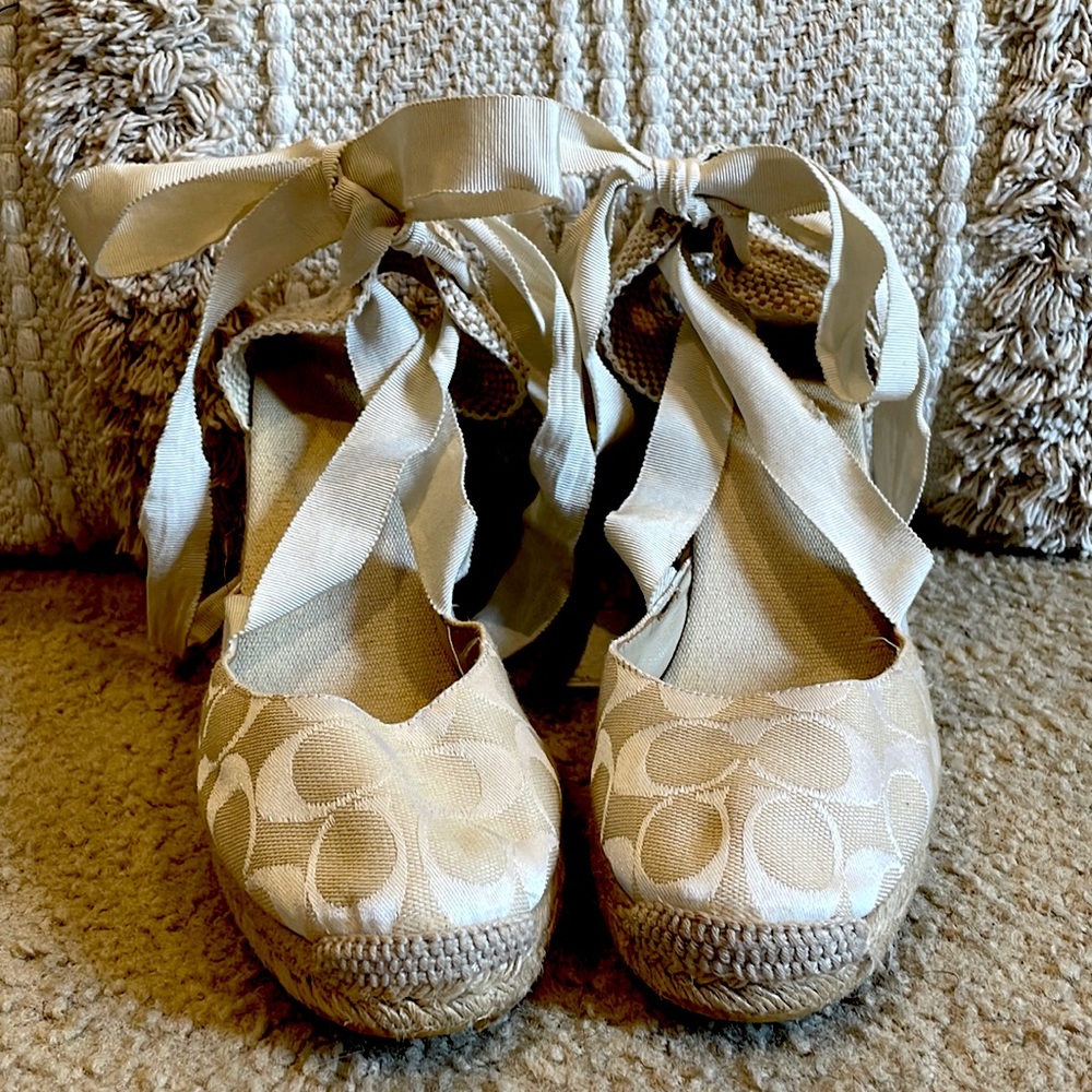 Coach Wedge Sandals with Ankle Tie